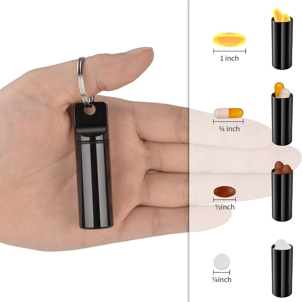 4 pcs Small Pocket Pill Box Keychain Aluminium Alloy Mini Pill Organizer Case